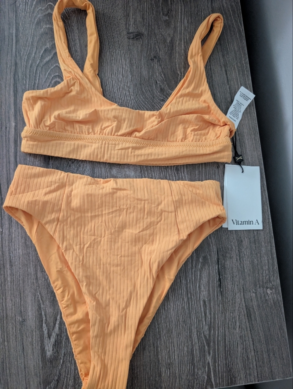 Vitamin A Sienna Top High Cut/Waisted Bottoms Honeycomb Ribbed Bikini NWT